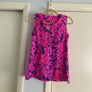 Lilly Pulitzer Gold Button Coral Tank Top